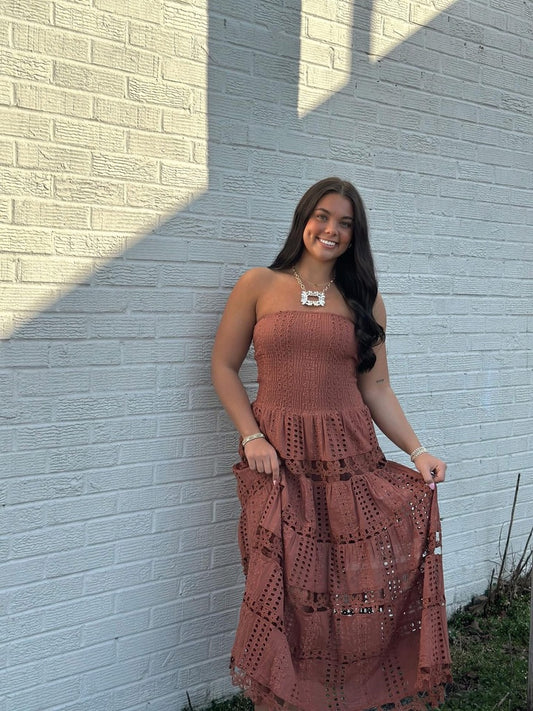 Brown Eyelet Maxi dress