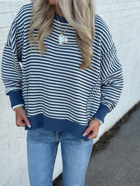 Blue and Cream Striped top