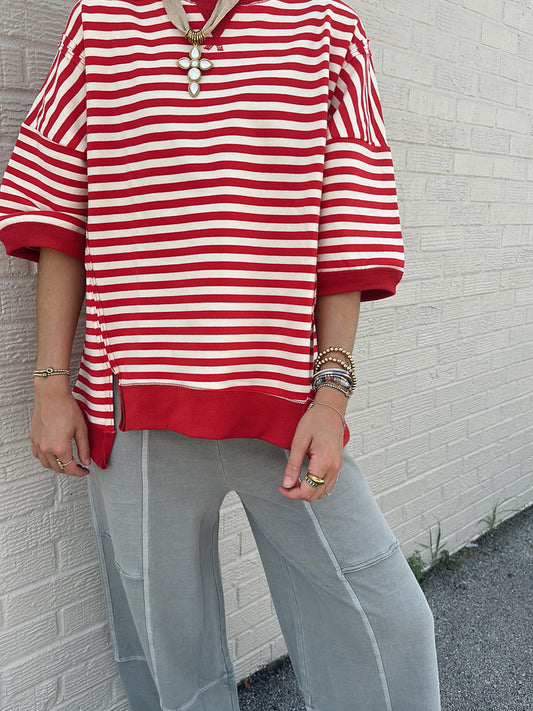 Red and Cream Striped Short Sleeve top