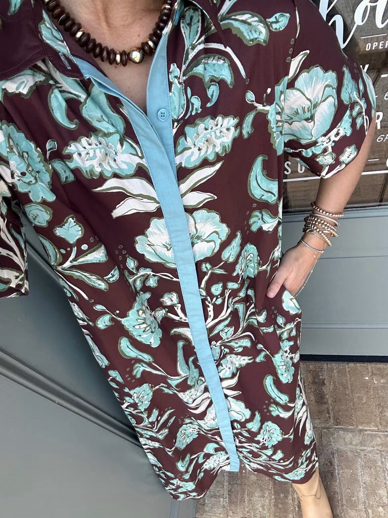 Blue and Brown Floral Midi dress