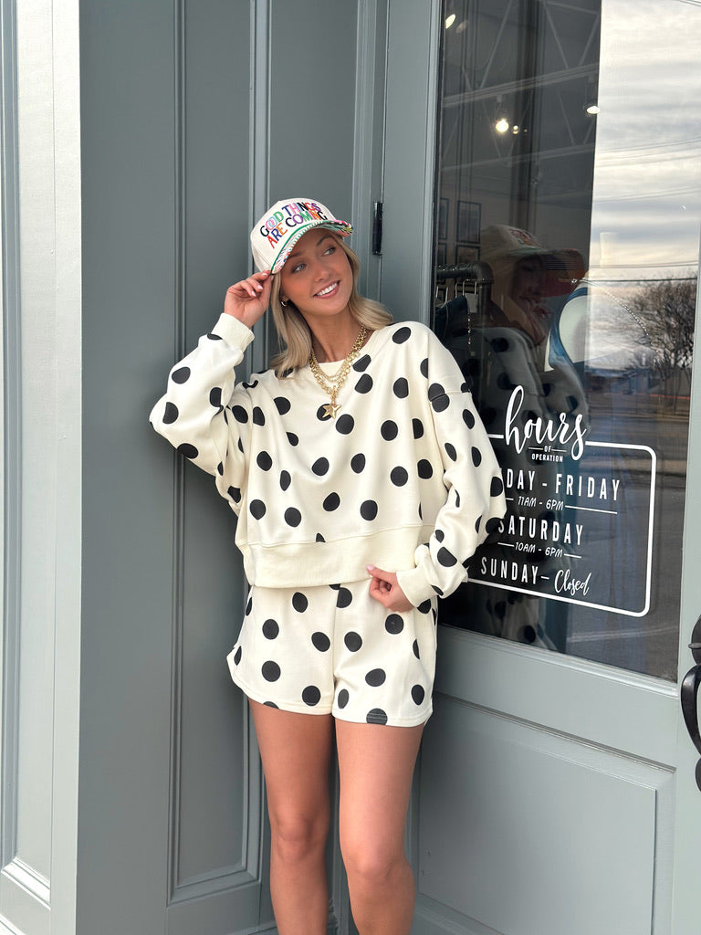 Polka Dot Drawstring short - Cream